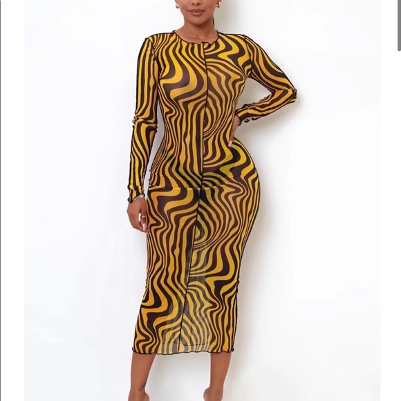 Black & yellow midi dress X mesh - Picture 1 of 1